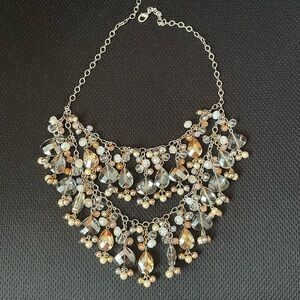 Loft mixed media gold, silver, gems statement necklace